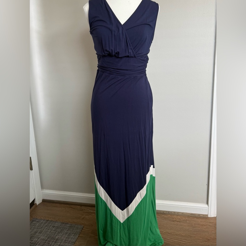 Pixley Navy Maxi Dress with Green and White Accents